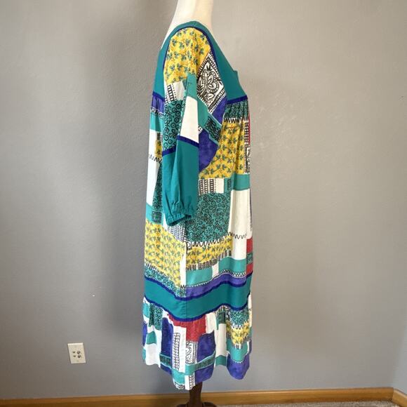 Krist Gudnason Vintage Midi Lounge Caftan Patchwork Dress Size L Pockets MuuMuu - Picture 7 of 9